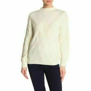 Joseph A Sweater Top XL Mock Neck Balloon Sleeve Rib Trim Ecru Ivory NWT B4